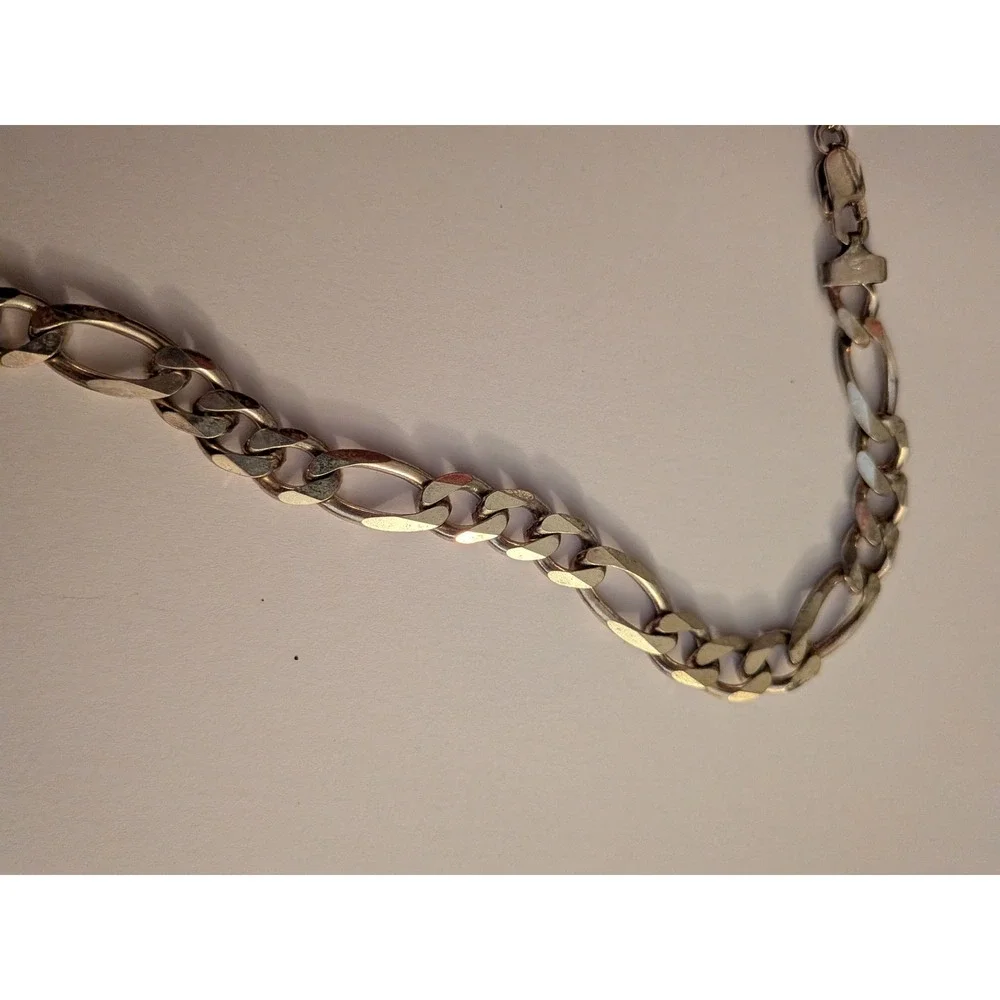 925 Sterling Silver 72 grams Vintage Figaro Link Chain Necklace Italy Stamped